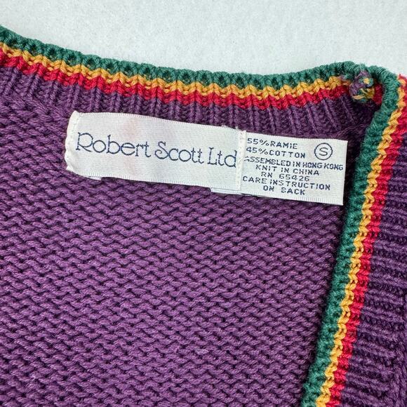 Vintage Robert Scott Knit Floral Cardigan Sweater Purple Cottagecore Grandma S - Picture 7 of 12